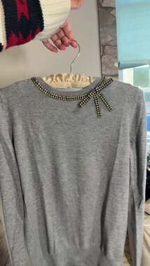 Kate Spade New York Women's Bow Embellished Wool Blend Sweater, Gray, X-Small